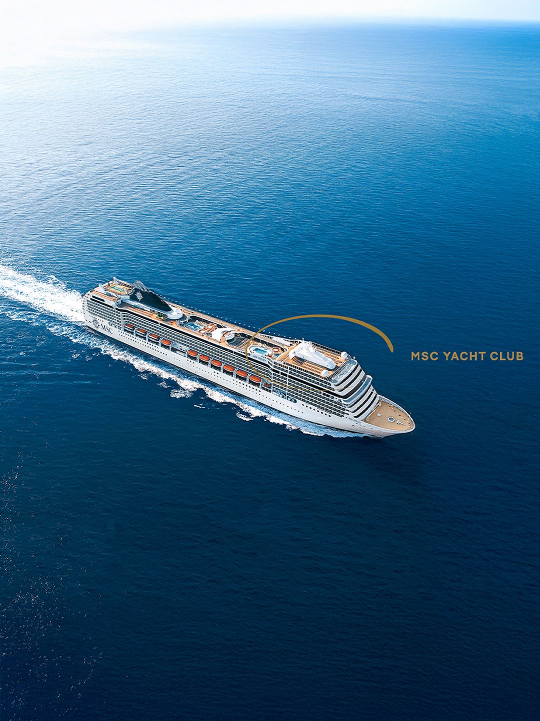Лайнер MSC с обозначенной зоной MSC Yacht Club, вид с воздуха